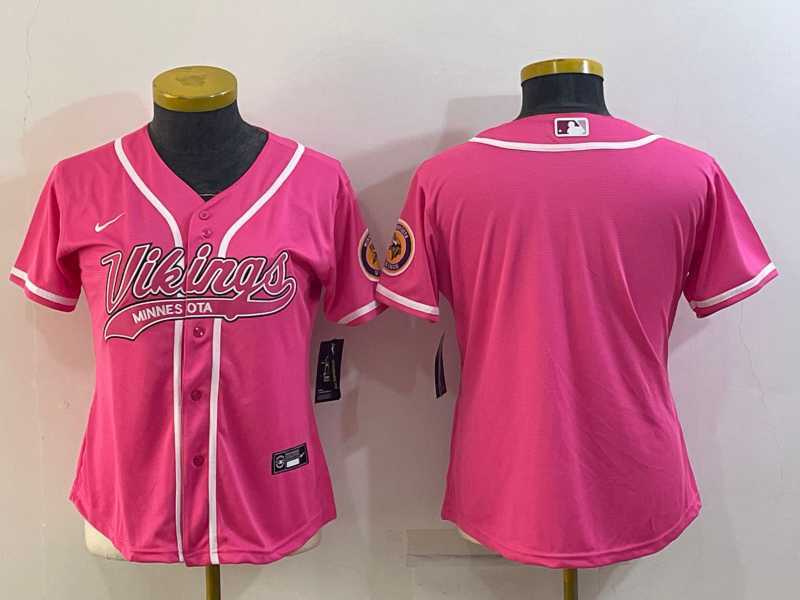 Women%27s Minnesota Vikings Blank Pink With Patch Cool Base Stitched Baseball Jersey->women nfl jersey->Women Jersey
